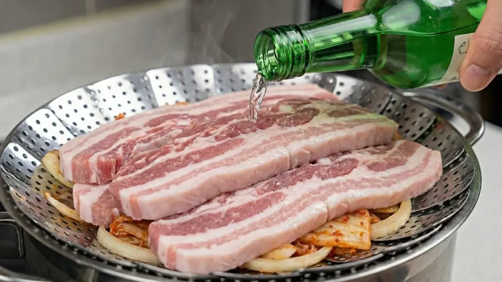 Dlaczego doświadczeni kucharze wylewają szklankę alkoholu na boczek w parowarze