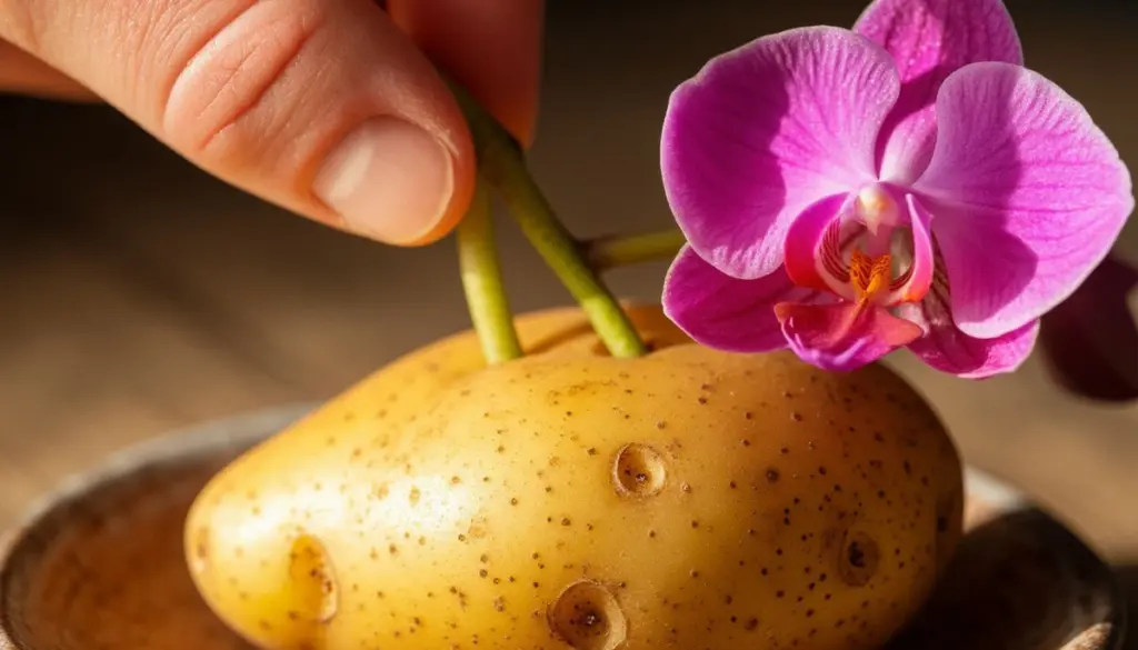 Dlaczego doświadczeni floryści wkładają pęd storczyka w surowego ziemniaka